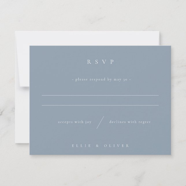 Dusty Blue Boho Photo Wedding Modern RSVP Card (Front)