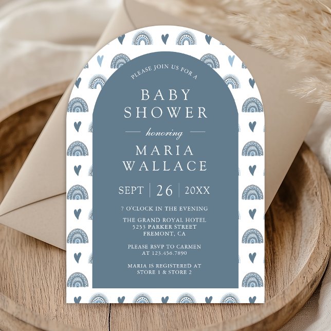 Dusty Blue Boho Rainbow Arch Baby Shower Invitation (Creator Uploaded)