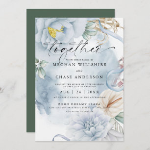 Dusty Blue BOHO Watercolor Floral Invitation