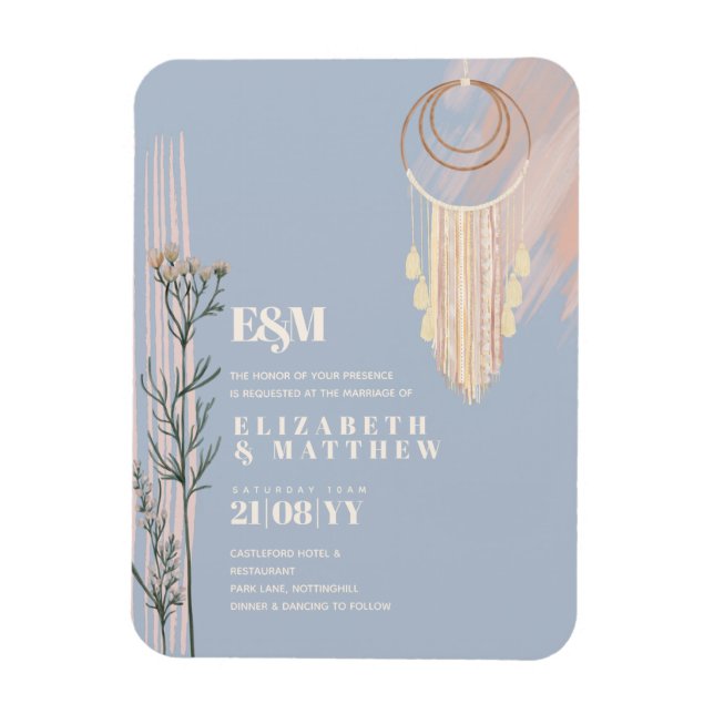 Dusty Blue Boho Wedding Invitations Magnet (Vertical)