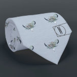Dusty Blue Boho Western Rustic Wedding Groomsman Tie<br><div class="desc">Your groomsmen are going to look fantastic in these ties. Part of our rustic boho collection, this western style cow skull is topped with flowers. It has a country charm too it making it great for a modern wedding. On a dusty blue background this is a fun and unique look...</div>