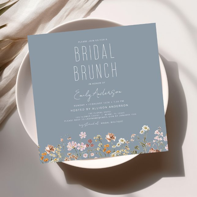 Dusty Blue Boho Wildflower Bridal Brunch Shower Invitation (Creator Uploaded)