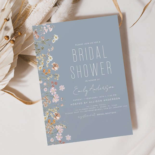 Dusty Blue Boho Wildflower Bridal Shower Bloom Invitation (Creator Uploaded)