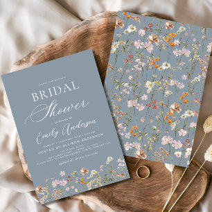 Dusty Blue Boho Wildflower Bridal Shower  Invitation