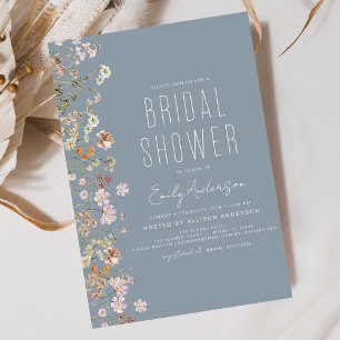 Dusty Blue Boho Wildflower Bridal Shower  Invitation