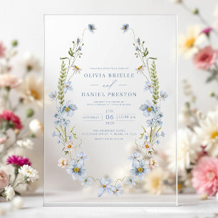 Dusty Blue Boho Wildflower Garden Wedding Acrylic Invitations