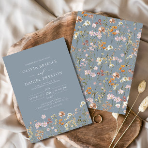 Dusty Blue Boho Wildflower Garden Wedding Invitation