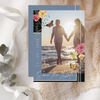 Dusty Blue Boho Wildflower Photo Save the Date