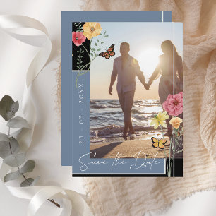 Dusty Blue Boho Wildflower Photo Save the Date