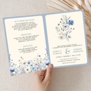 Dusty Blue Boho Wildflower QR Code Wedding Invitation