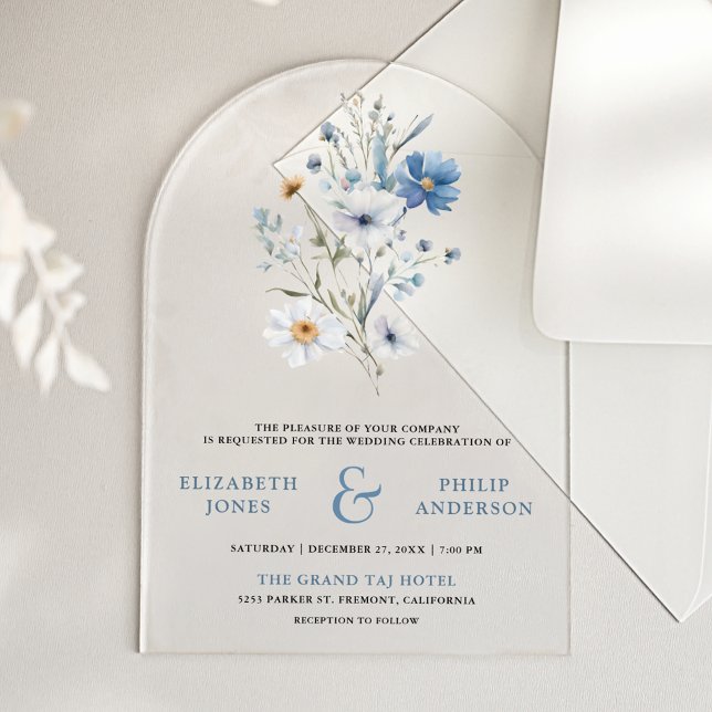 Dusty Blue Boho Wildflower Wedding Acrylic Invitations (Creator Uploaded)