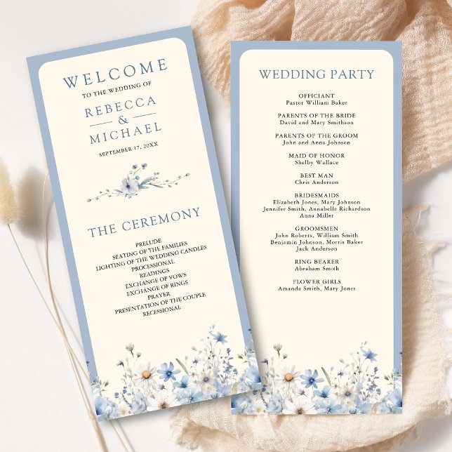 Dusty Blue Boho Wildflower Wedding Program (Creator Uploaded)