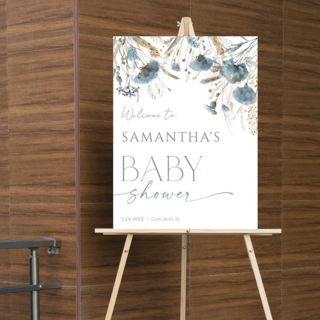 Dusty blue boho wildflowers baby shower welcome poster (Creator Uploaded)