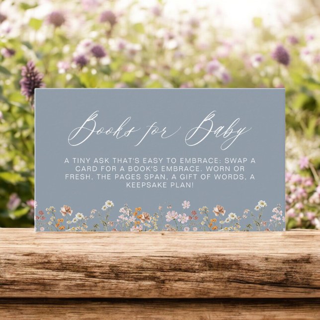 Dusty Blue Books for Baby Wildflower Shower Enclosure Card (Creator Uploaded)