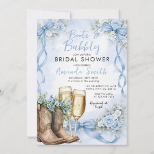 Dusty Blue Boots & Bubbly Bridal Shower Invitation