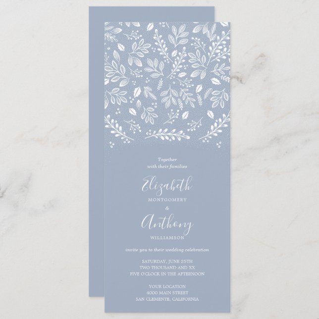 Dusty Blue Botanical All In One Wedding Invitation (Front/Back)