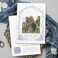 Dusty Blue Botanical Arch Garden Wedding Photo