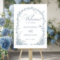 Dusty Blue Botanical Arch Garden Wedding Welcome 