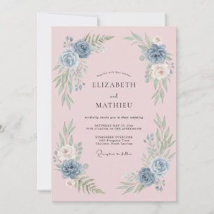 Dusty Blue Botanical Arch Wedding Invitation