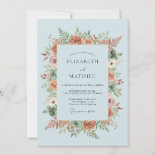 Dusty Blue Botanical Artistry Wedding Invitation