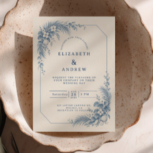 Dusty Blue Botanical Beach Wedding Invitation