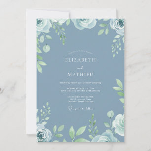 Dusty Blue Botanical Blossom Wedding Invitation