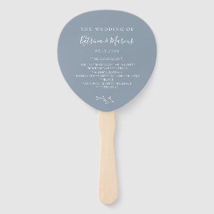 Dusty Blue Botanical Branch Wedding Program Hand Fan