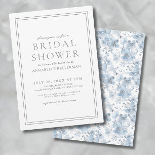 Dusty Blue Botanical Classic Elegant Bridal Shower Invitation