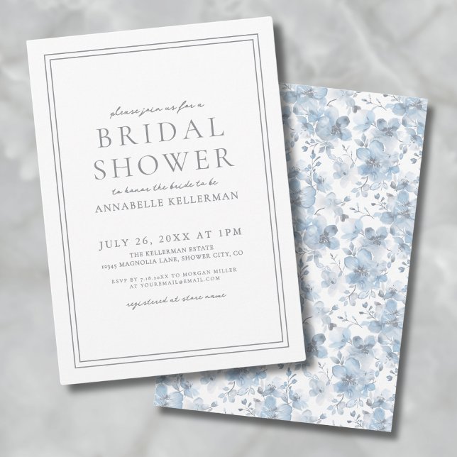 Dusty Blue Botanical Classic Elegant Bridal Shower Invitation (Dusty Blue Botanical Classic Elegant Bridal Shower Invitation)