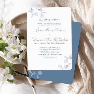 Dusty Blue Botanical Classic Formal Wedding Invite