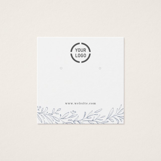 Dusty blue botanical custom logo earring display (Front)