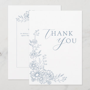 Dusty Blue Botanical Daisy Garden Wedding Thank You Card