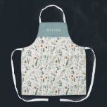 Dusty blue botanical elegant modern family gift apron<br><div class="desc">Sage green,  dusty blue,  black,  brown green and grey elegant modern foliage eucalyptus watercolor botanical natural Christmas holiday gift personalised apron design. Simple,  clean elegant minimal design.</div>