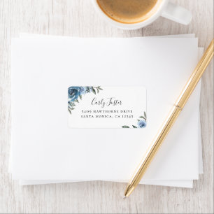 Dusty Blue Botanical Floral Address Label
