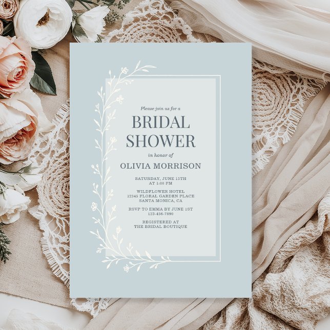 Dusty Blue Botanical Floral Bridal Shower Invitation (Creator Uploaded)