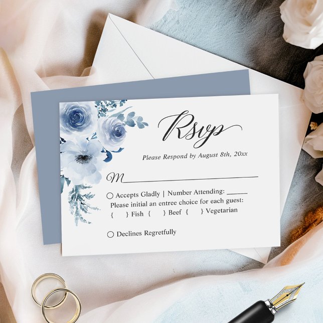 Dusty Blue Botanical Floral Budget Small RSVP Card (Creator Uploaded)