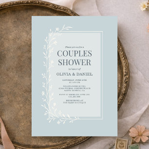 Dusty Blue Botanical Floral Couples Shower Invitation