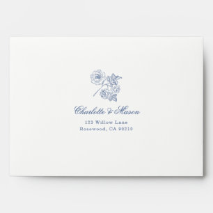 Dusty Blue Botanical Floral Liner Wedding Envelope
