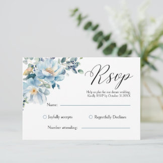 Dusty Blue Botanical Floral RSVP Card