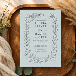 Dusty Blue Botanical Floral Wedding Invitation