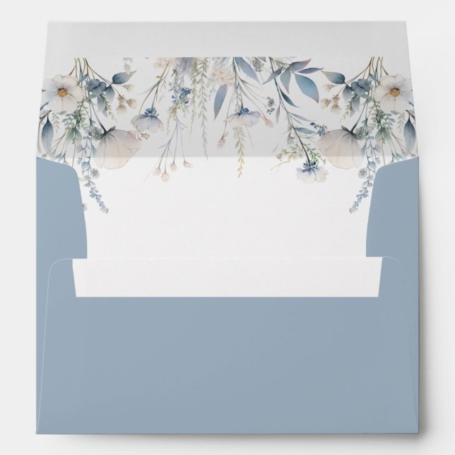 Dusty Blue Botanical Floral Wedding Suite Envelope (Back (Bottom))