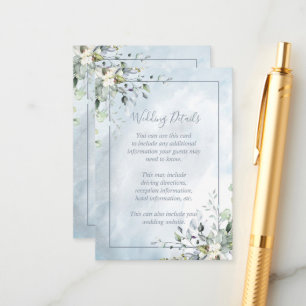 Dusty Blue Botanical Greenery Watercolor Details Enclosure Card