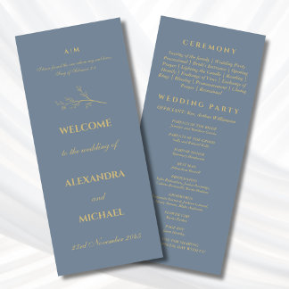 Dusty Blue Botanical Minimalist Christian Wedding  Programme