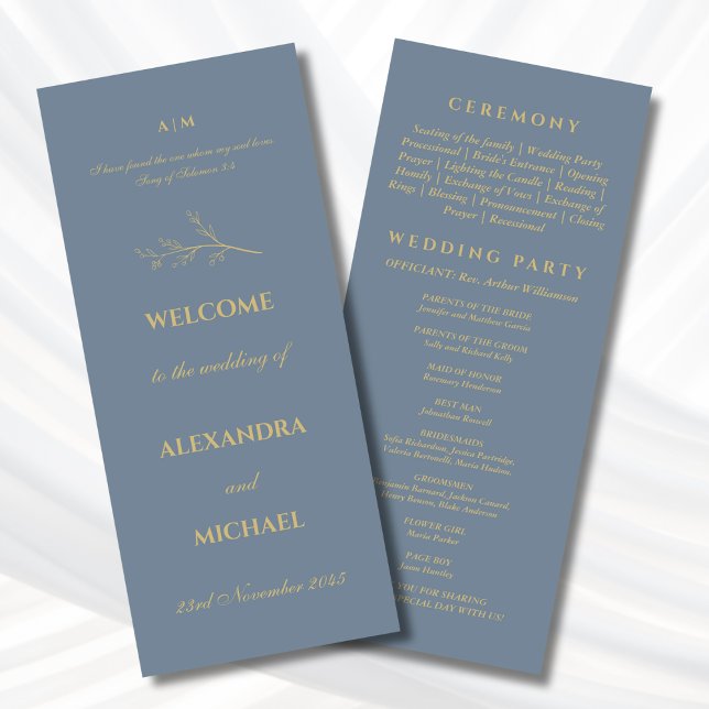 Dusty Blue Botanical Minimalist Christian Wedding  Programme (Creator Uploaded)