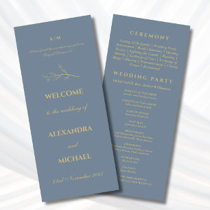 Dusty Blue Botanical Minimalist Christian Wedding  Programme