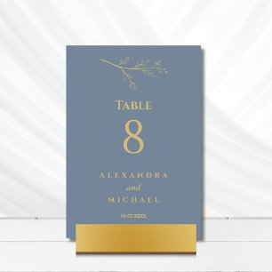 Dusty Blue Botanical Minimalist Wedding Table Number