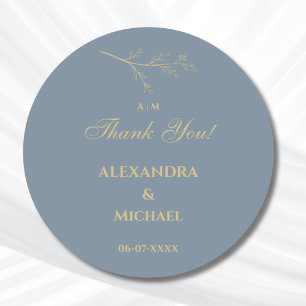 Dusty Blue Botanical Minimalist Wedding Thank You Classic Round Sticker