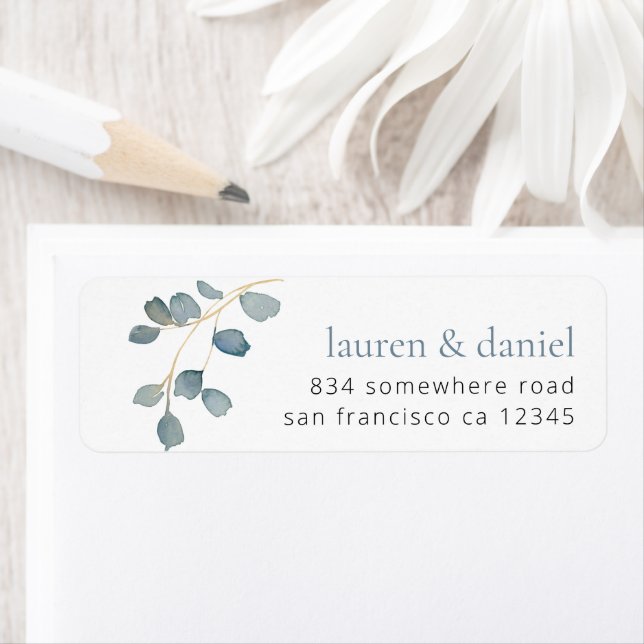 Dusty Blue Botanical Names Return Address Wedding (Insitu)