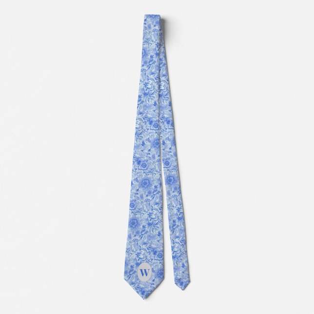 Dusty Blue Botanical Pattern Tie (Front)
