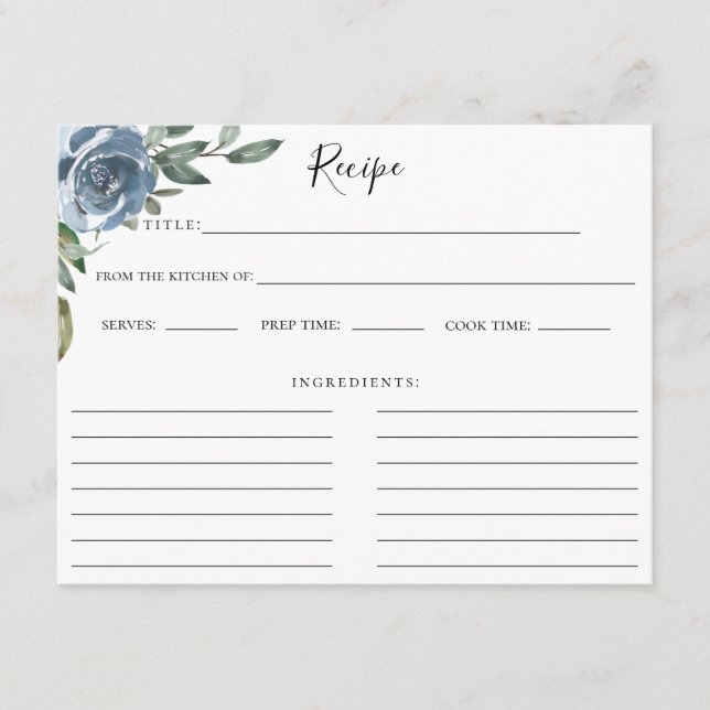 Dusty Blue Botanical Recipe Card (Front)
